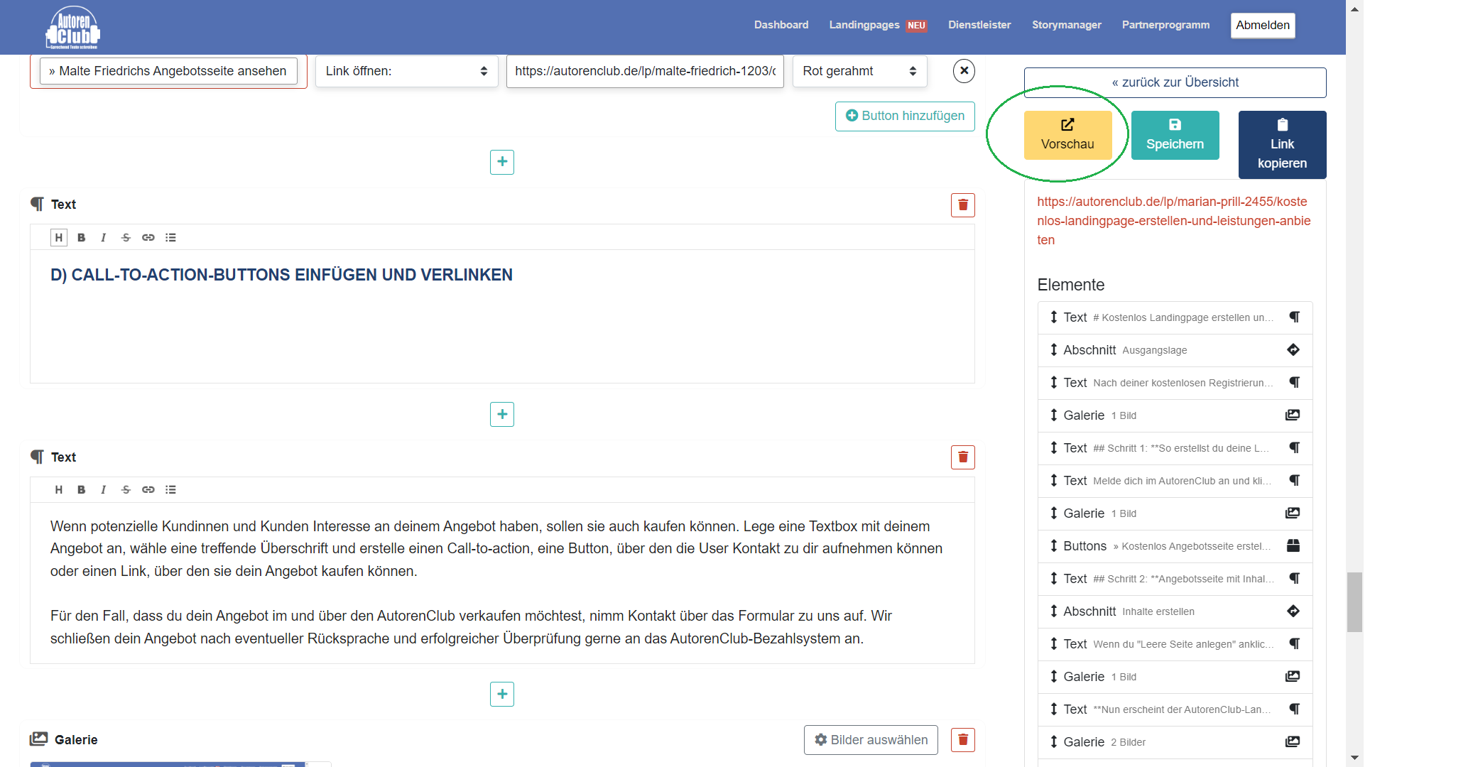 Editiermodus verlassen und Vorschau anzeigen